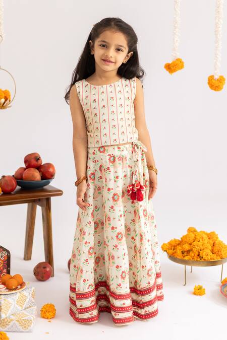 Shop_MR Brat_Ivory Muslin, Net Off White Anar Jaal Printed Lehenga Set _Online_at_Aza_Fashions