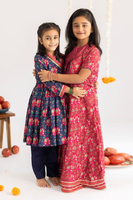 MR Brat_Blue Muslin, Cotton Tassels Jaal Printed Angrakha Set _Online_at_Aza_Fashions