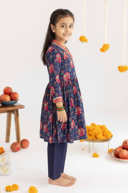 Buy_MR Brat_Blue Muslin, Cotton Tassels Jaal Printed Angrakha Set _Online_at_Aza_Fashions