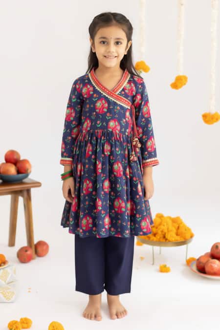 MR Brat Blue Jaal Printed Muslin Angrakha Set 