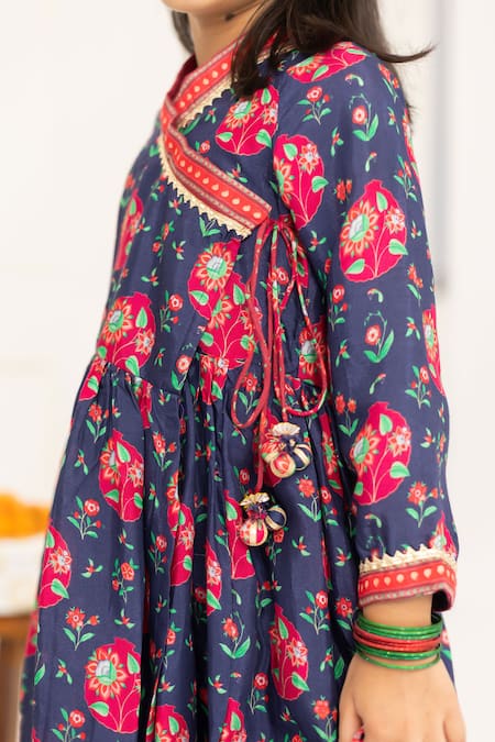 Shop_MR Brat_Blue Muslin, Cotton Tassels Jaal Printed Angrakha Set _Online_at_Aza_Fashions