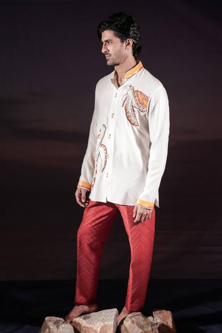 Shop_Jubinav Chadha_White Georgette Embroidery, Sequins, Patchwork Turtle Short Kurta _Online_at_Aza_Fashions