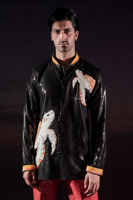 Jubinav Chadha Sequined Turtle Hand-Embroidered Short Kurta 