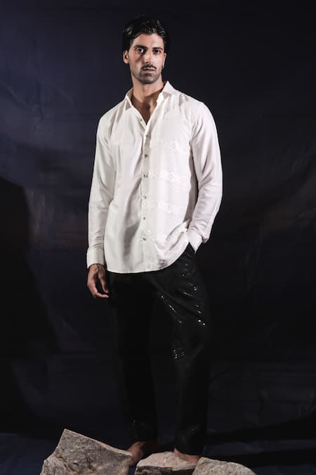 Jubinav Chadha Chikankari & Sequin Zigzag Embroidered Pant 