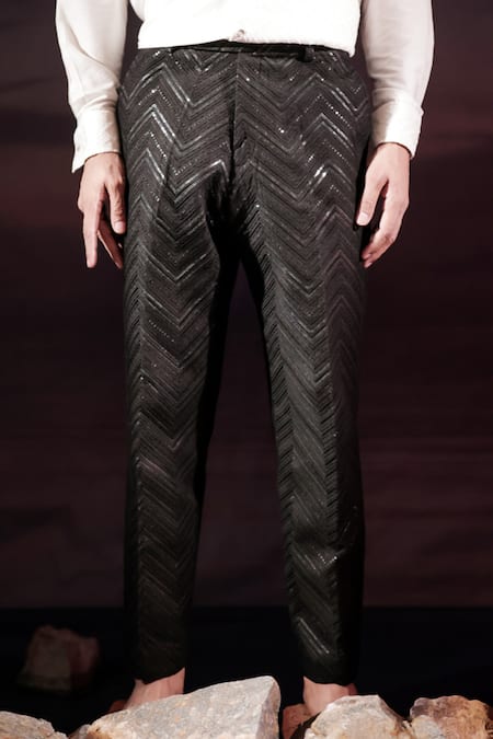 Buy Jubinav Chadha Black Cotton Embroidery, Sequins Chikankari And Zigzag Pant Online at Aza Fashions Buy_Jubinav Chadha_Black Cotton Embroidery, Sequins Chikankari And Zigzag Pant _Online_at_Aza_Fashions
