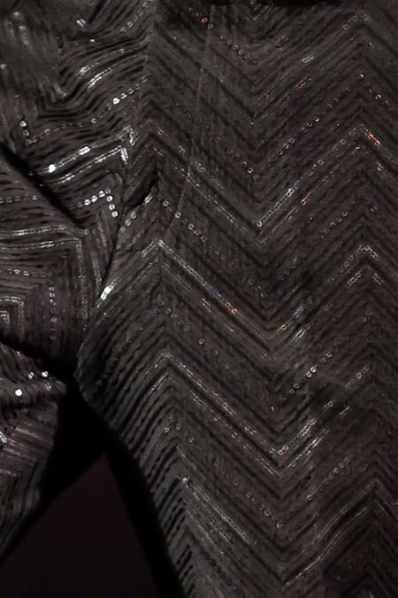 Shop Jubinav Chadha Black Cotton Embroidery, Sequins Chikankari And Zigzag Pant Online at Aza Fashions Shop_Jubinav Chadha_Black Cotton Embroidery, Sequins Chikankari And Zigzag Pant _Online_at_Aza_Fashions