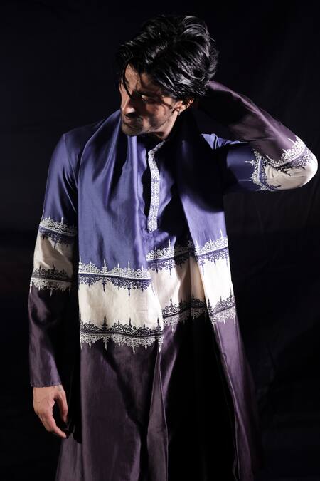 Jubinav Chadha_Blue Chanderi Silk Embroidery Kurta Set _at_Aza_Fashions