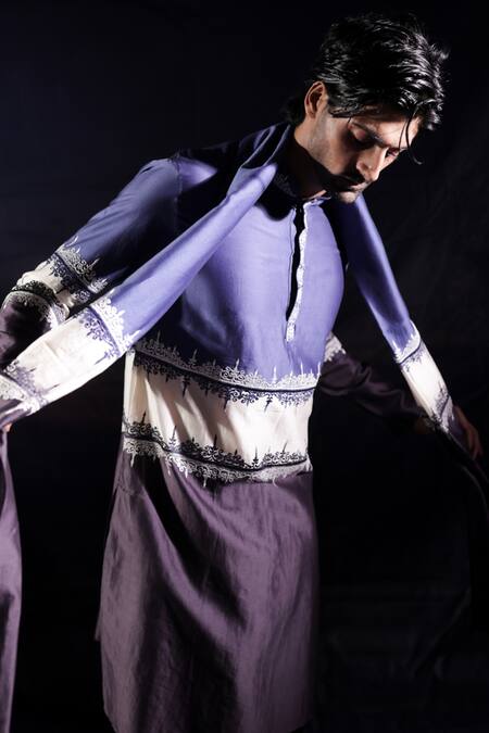 Buy_Jubinav Chadha_Blue Chanderi Silk Embroidery Kurta Set 