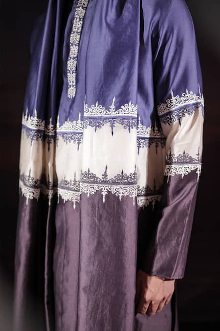 Shop_Jubinav Chadha_Blue Chanderi Silk Embroidery Kurta Set 