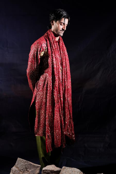 Buy_Jubinav Chadha_Red Georgette Patchwork, Sequins Floral And Kurta Set _Online_at_Aza_Fashions