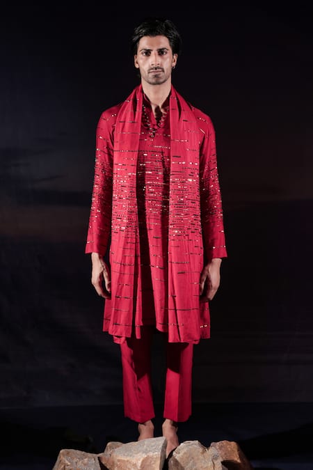 Jubinav Chadha Linear Pattern Embroidered Kurta Set 