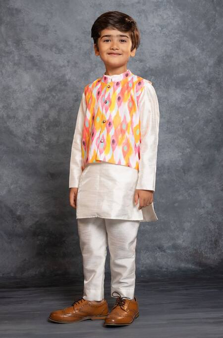 Shop_JILMIL DREAMWEAR_Multi Color Silk Digital Print Bundi Set _Online_at_Aza_Fashions