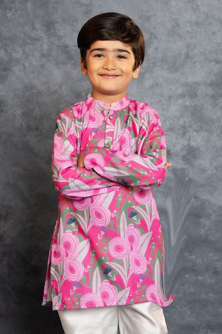 JILMIL DREAMWEAR_Pink Cotton Digital Printed Kurta Set _at_Aza_Fashions