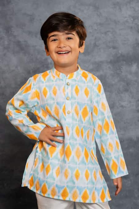 JILMIL DREAMWEAR_Sky Blue Cotton, Linen Digital Printed Kurta And Pant Set _at_Aza_Fashions