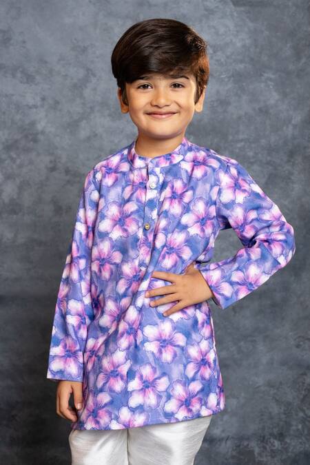 Shop_JILMIL DREAMWEAR_Purple Cotton, Linen Digital Printed Kurta With Pant _Online_at_Aza_Fashions