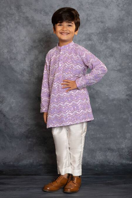 JILMIL DREAMWEAR_Purple Georgette Embroidery, Mirrors Kurta And Pant Set _Online_at_Aza_Fashions