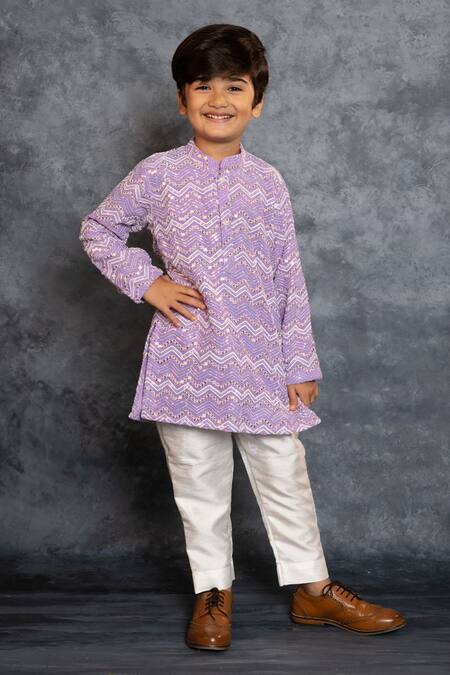 Buy_JILMIL DREAMWEAR_Purple Georgette Embroidery, Mirrors Kurta And Pant Set _Online_at_Aza_Fashions