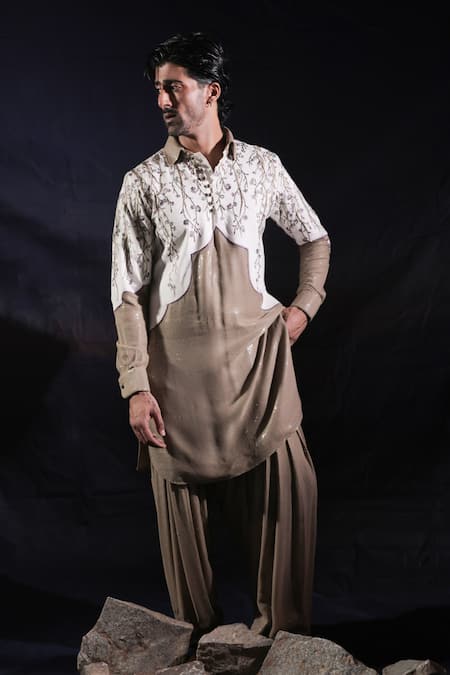 Jubinav Chadha Sequined Georgette Pathani Kurta & Salwar Set 