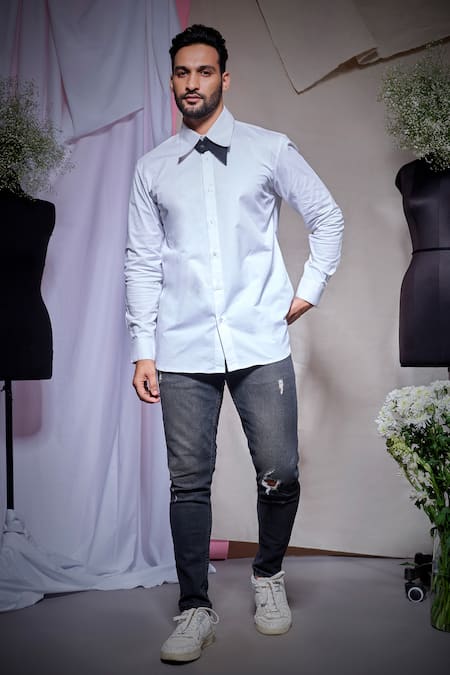 Echke_White Canvas, Cotton Zara Shirt _Online_at_Aza_Fashions