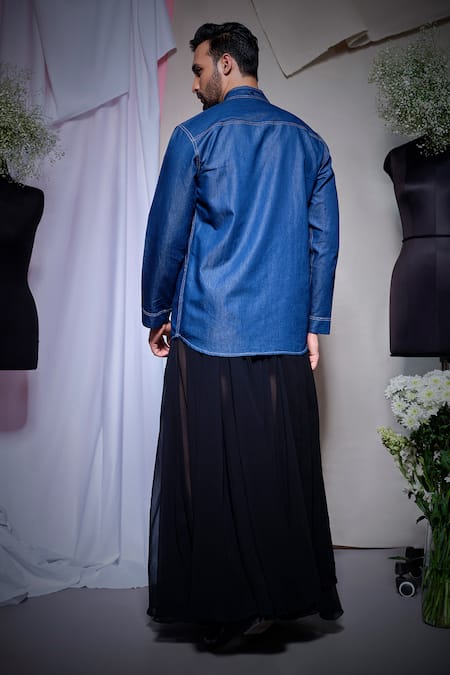 Echke Denim Stitchline Thread Embroidered Shirt 