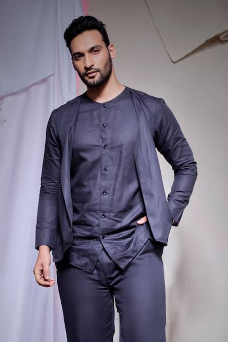 Echke Charcoal Grey Linen Shirt 