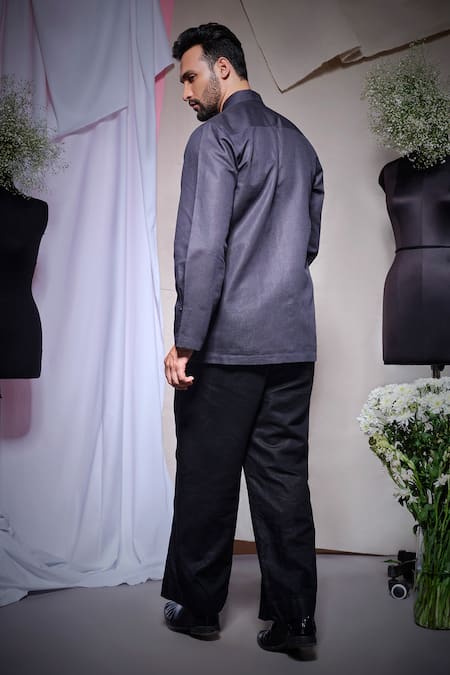 Echke Charcoal Grey Linen Uneven Cone Shirt 