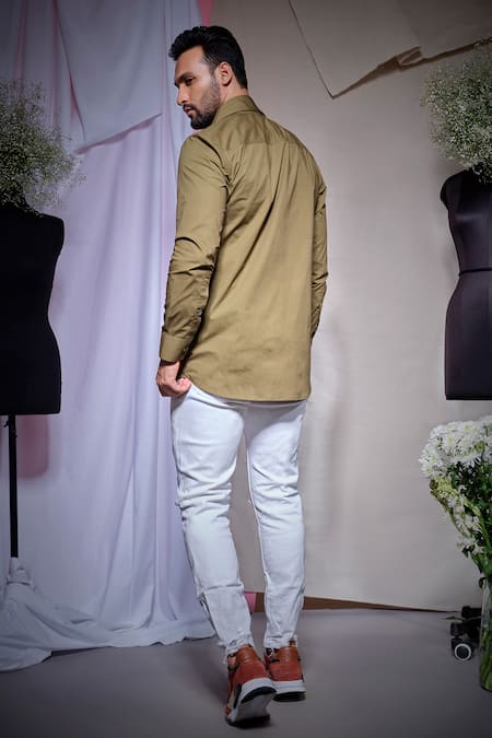 Echke Dull Olive Long Collar Shirt 