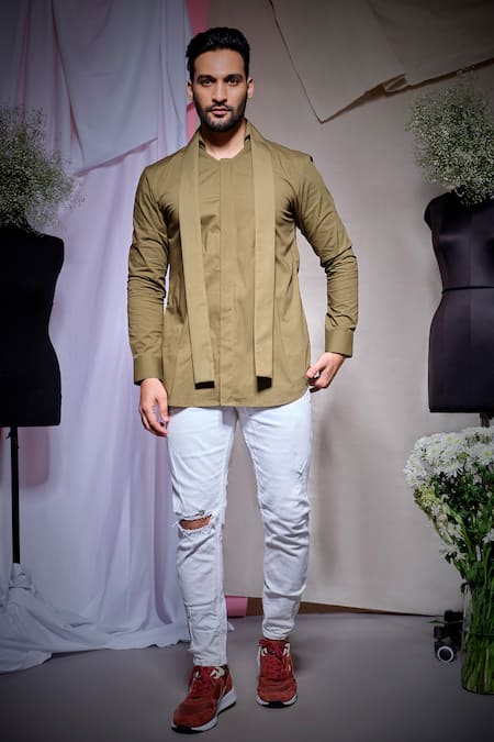 Echke Dull Olive Long Collar Shirt 