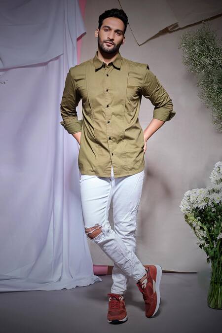 Echke_Green Cotton Shirt _Online_at_Aza_Fashions