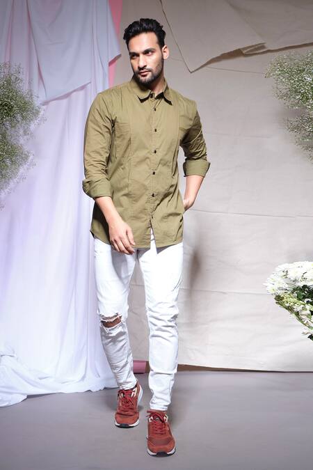 Buy_Echke_Green Cotton Shirt _Online_at_Aza_Fashions