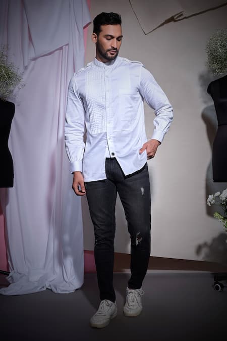 Echke Front Pleated Patch Pocket Shirt 