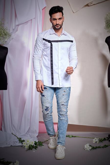 Echke_White Cotton Shirt _Online_at_Aza_Fashions