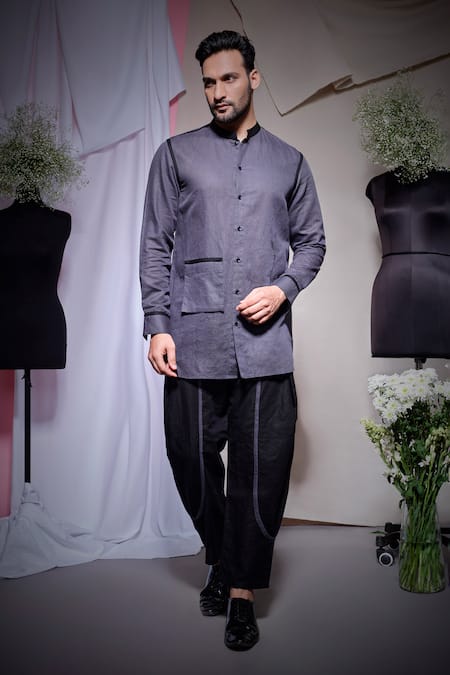 Echke Black Scuba Pallu Draped Shirt With Pant 