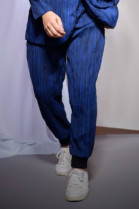 Echke_Blue Viscose, Rayon Textured Blazer With Narrow Pant _Online_at_Aza_Fashions
