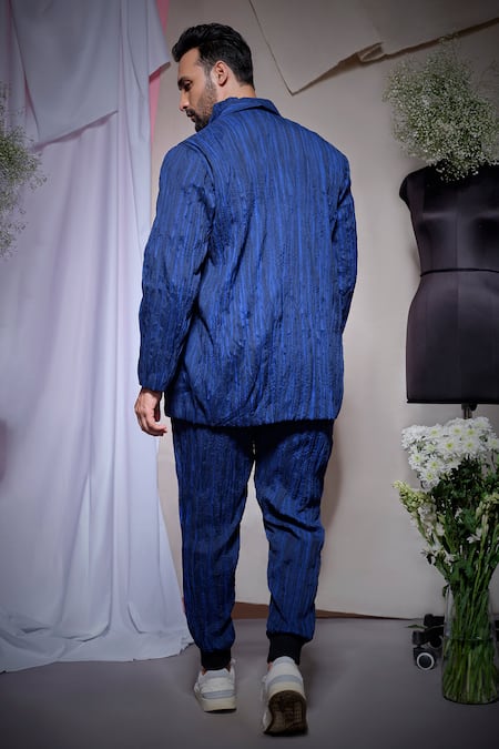 Echke Blue Textured Blazer With Narrow Pant 