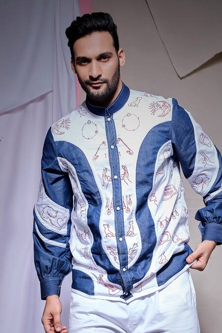 Buy_Echke_White Viscose, Rayon Embroidery Pearl Lyca Jacket With Jogger Pant _Online_at_Aza_Fashions