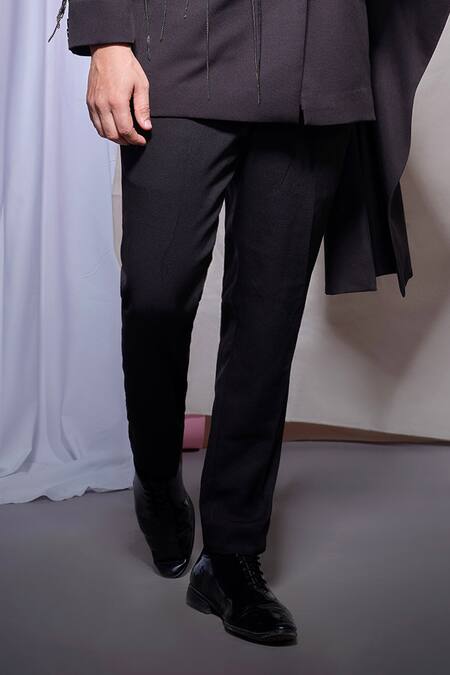 Echke_Black Viscose, Rayon Stones Draped Blazer With Pant _Online_at_Aza_Fashions
