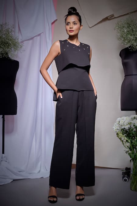 Echke Black Scuba Peplum Top 