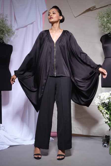 Echke Black Zara Satin Zipper Top 