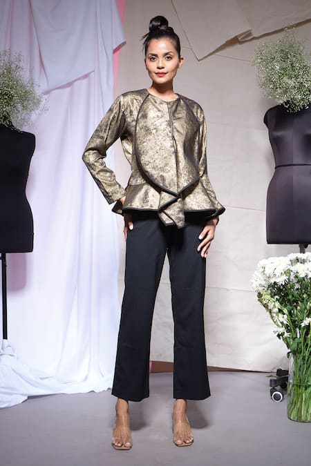 Echke Gold Black Peplum Top 