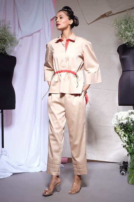 Shop_Echke_Beige Viscose, Rayon Collared Blue Zara Cotton Shirt With Pant _Online_at_Aza_Fashions