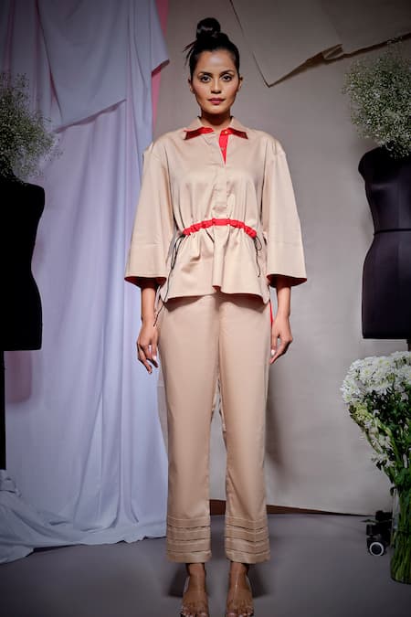 Buy_Echke_Beige Viscose, Rayon Collared Blue Zara Cotton Shirt With Pant 