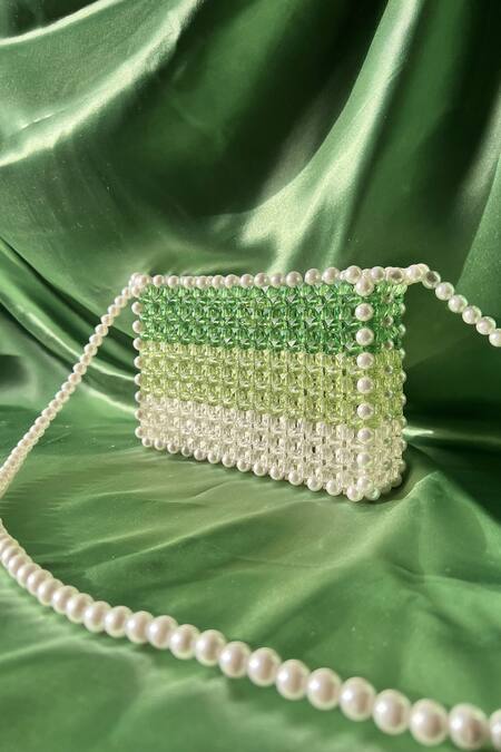 Shop_Rubilon_Green Beads, Pearls Kate Ombre Beaded Clutch _Online_at_Aza_Fashions