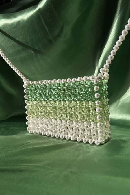 Rubilon_Green Beads, Pearls Kate Ombre Beaded Clutch _at_Aza_Fashions