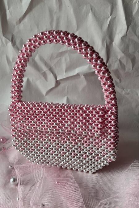 Rubilon_White Pearls Isabelle Ombre Pearlescent Beaded Embellished Clutch _Online_at_Aza_Fashions