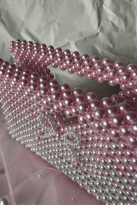 Buy_Rubilon_White Pearls, Bows Izzy Gradient Handwoven Clutch _Online_at_Aza_Fashions