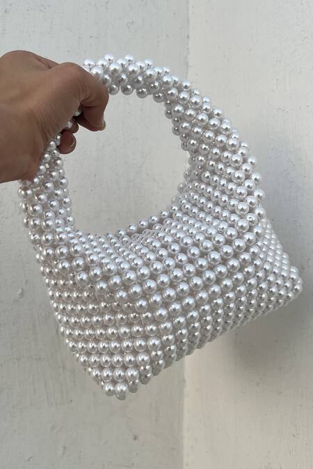 Rubilon_White Pearls Hobo Handwoven Clutch _Online_at_Aza_Fashions