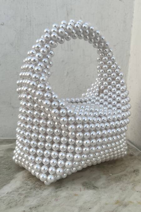 Buy_Rubilon_White Pearls Hobo Handwoven Clutch _Online_at_Aza_Fashions