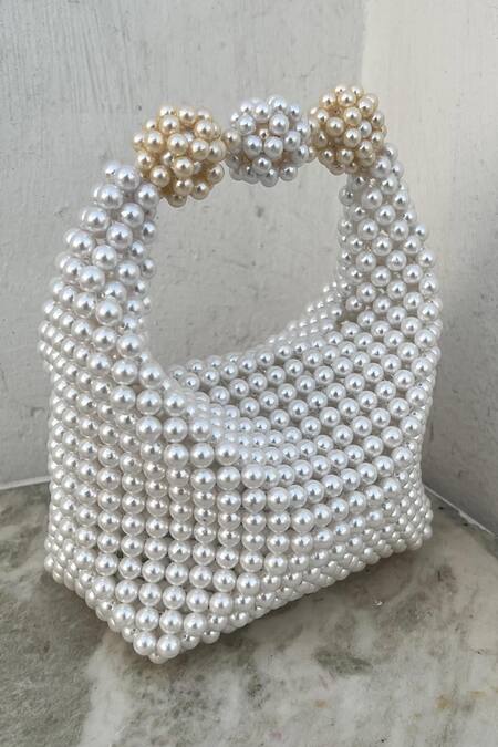 Rubilon_White Pearls Hogo Hobo Handwoven Clutch _at_Aza_Fashions