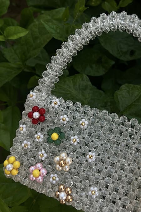 Rubilon Blush Flora Handwoven Crystal Bead Clutch 